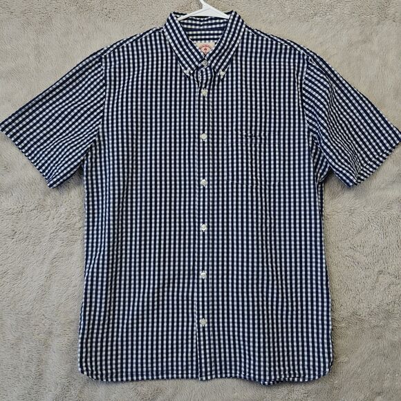 Brooks Brothers Short Sleeve Shirt Men's XL Blue Check 100% Cotton Gingham Slim - Picture 1 of 7